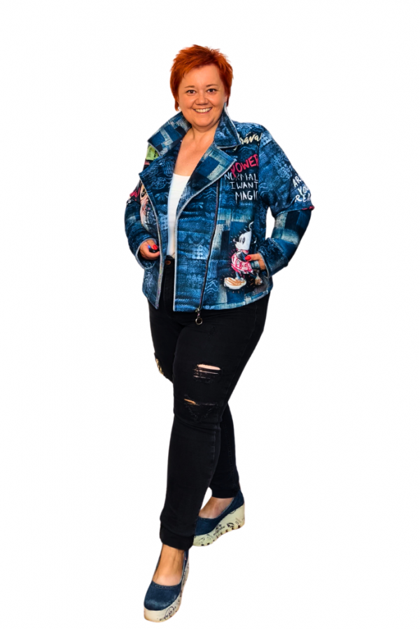 Krátka "penová" bunda s potlačou denim a Mickey